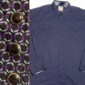 Roper Men's XXL Western Shirt Black Snap Buttons Purple Small Print